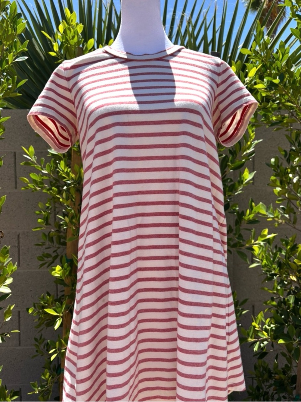 Madewell tshirt dress Short Sleeve Swing Dress - Cream & red stripe cotton